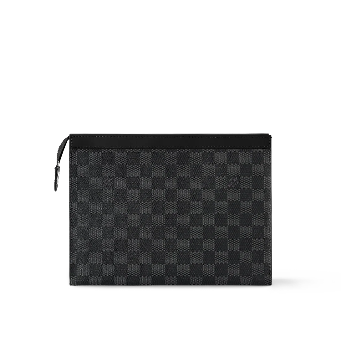 Louis Vuitton Pochette Volga in Damier Graphite Canvas Black & Grey with Black Hardware 27 cm