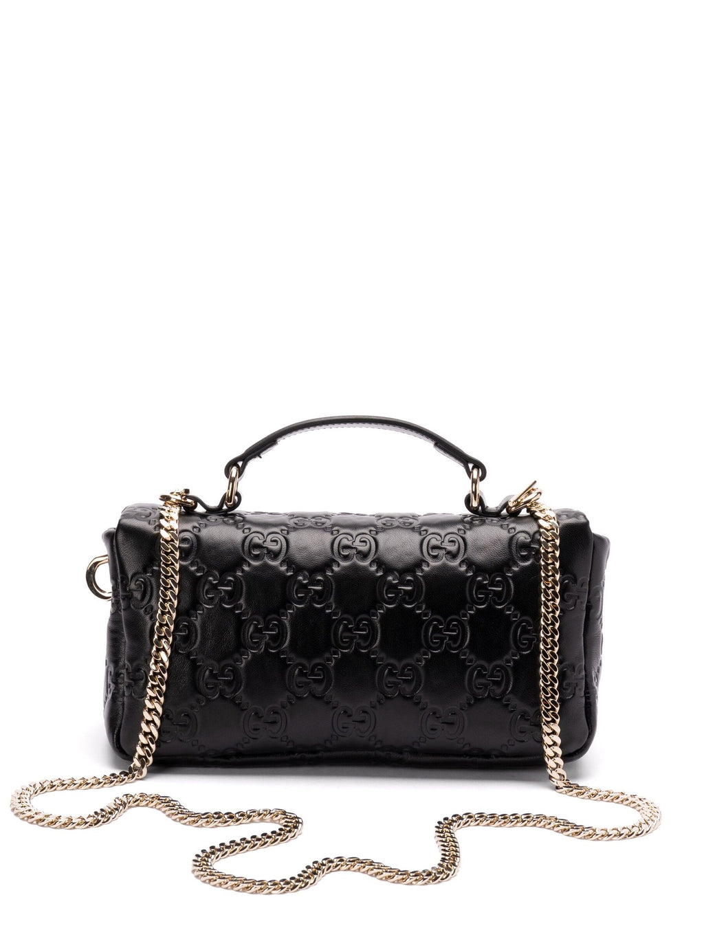 Gucci Mini GG Milano Black Leather Top Handle Bag With Gold Hardware