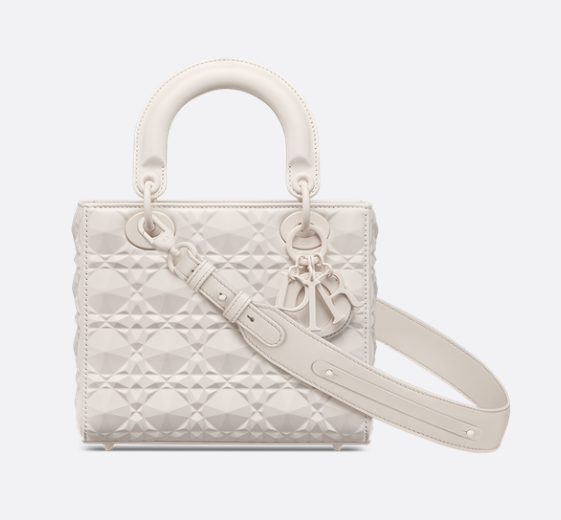 Dior Lady Dior Medium Bag in Matte White Cannage Calfskin with Black Hardware 20 cm