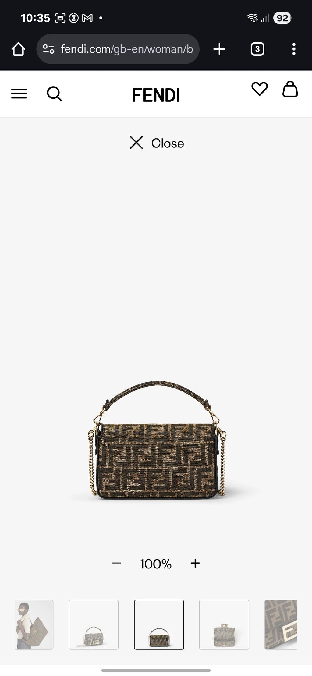 Fendi Baguette Bag in Brown FF Canvas with Gold Hardware 26 cm