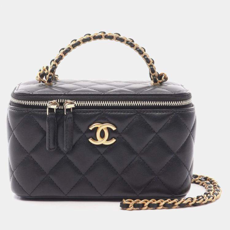 Chanel Vanity Case in Black Quilted Lambskin with Gold Hardware 17 cm