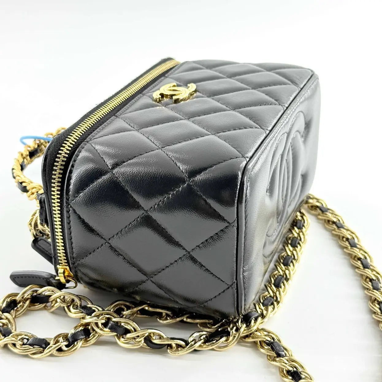 Chanel Vanity Case in Black Patent Leather Lambskin with Gold Hardware 17 cm
