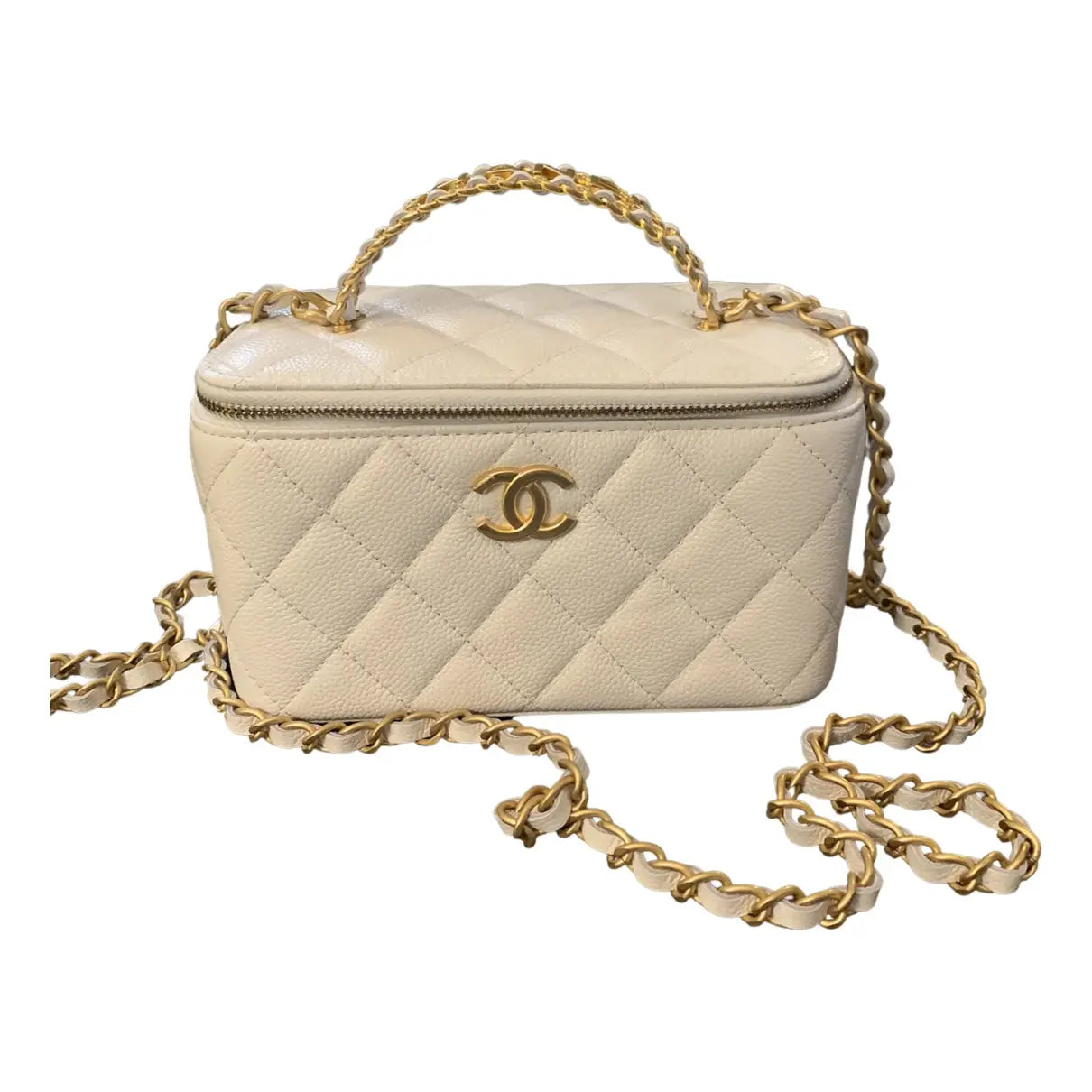 Chanel Vanity Case in Beige Lambskin with Gold Hardware 17 cm