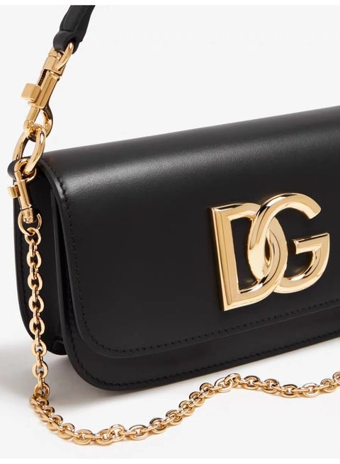 Dolce & Gabbana Shoulder bag in Black made of calfskin leather with a Gold Chain DG logo