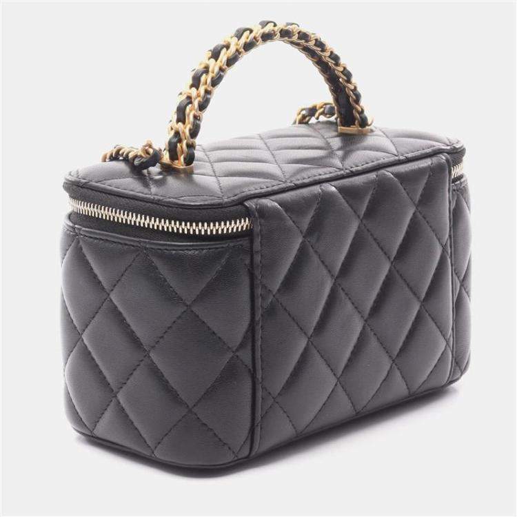 Chanel Vanity Case in Black Quilted Lambskin with Gold Hardware 17 cm