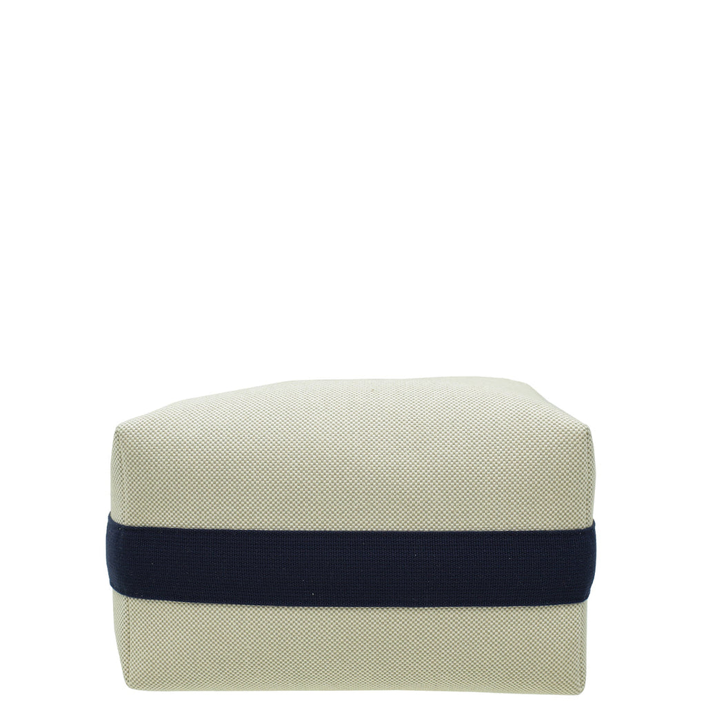 Hermes Bride à brac cloth vanity case in beige Canvas with black Handle 22 cm