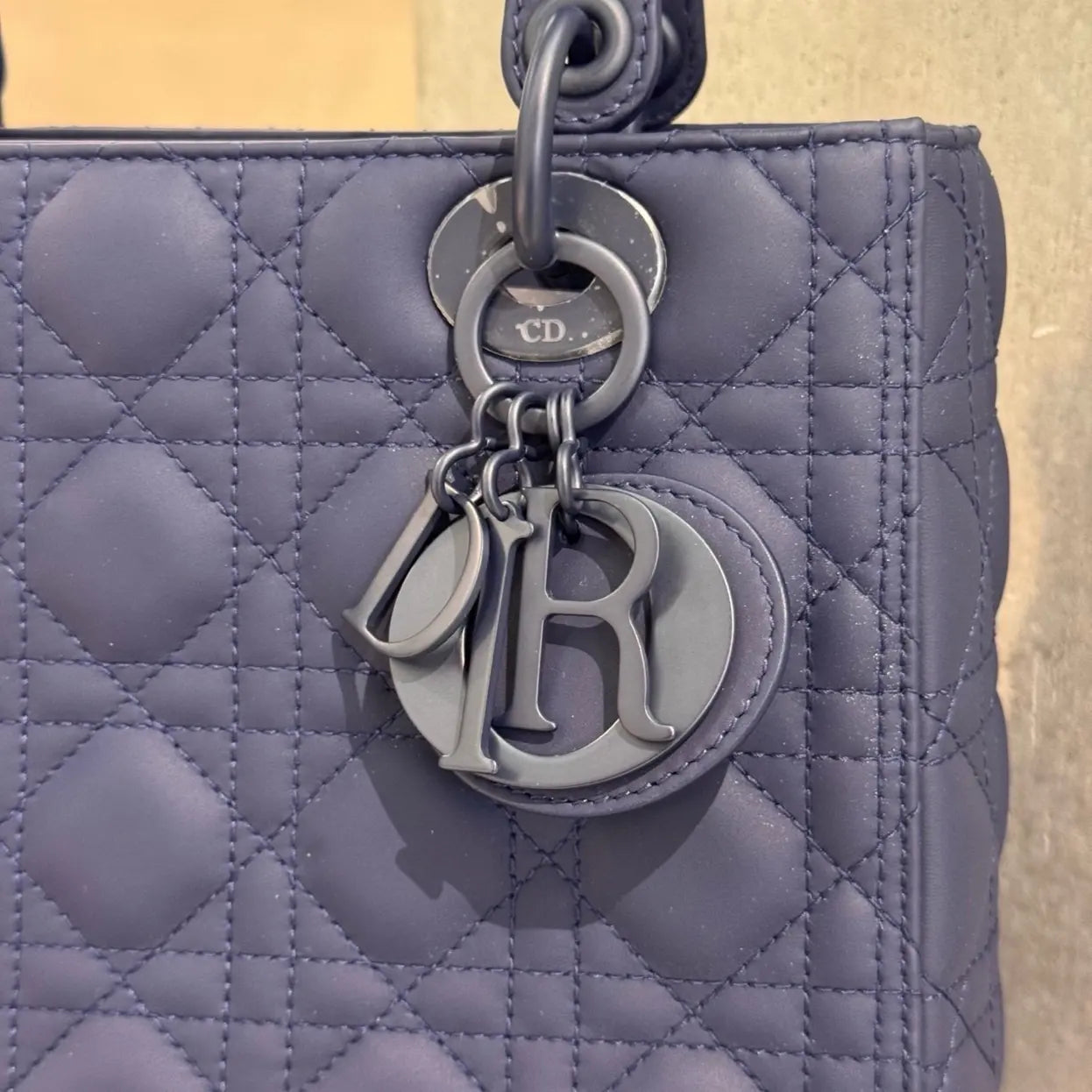 Dior Lady Dior Medium Bag in Matte Blue Cannage Calfskin with Black Hardware 20 cm