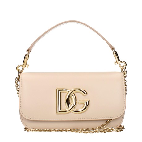 Dolce & Gabbana Shoulder bag in Beige made of calfskin leather with a Gold Chain DG logo