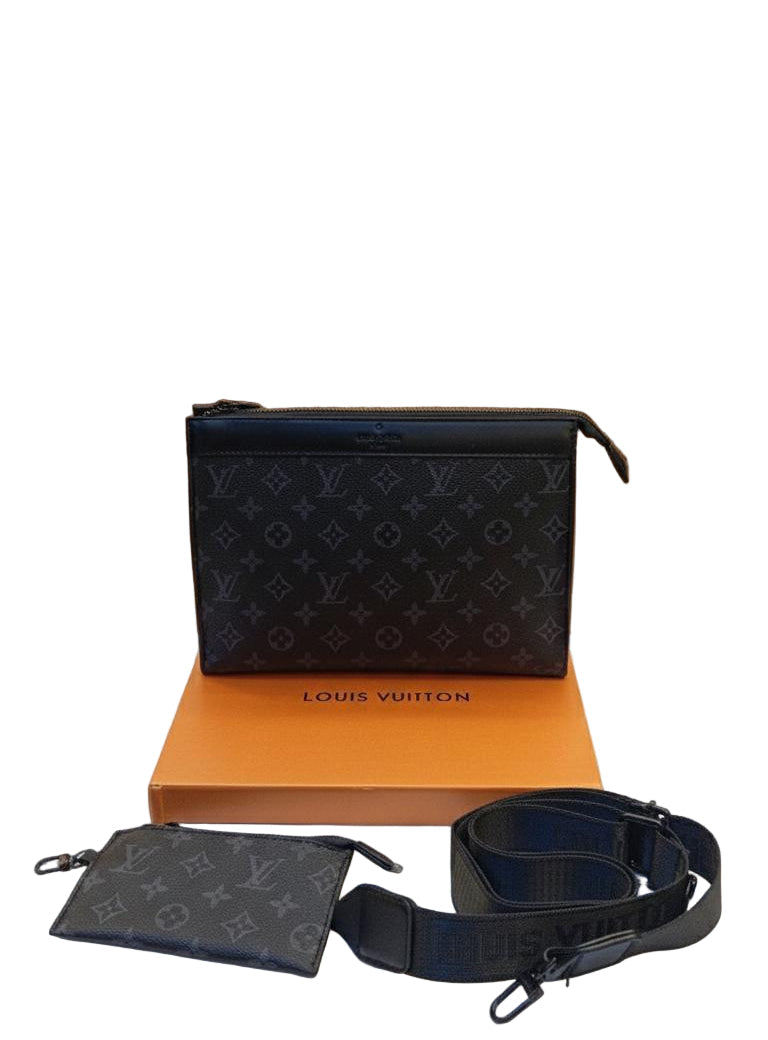 Louis Vuitton Pochette Volga in Monogram Eclipse Canvas Black / Grey with Black Hardware 27 cm