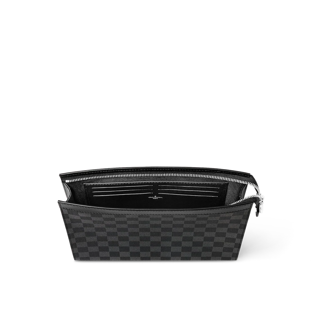 Louis Vuitton Pochette Volga in Damier Graphite Canvas Black & Grey with Black Hardware 27 cm