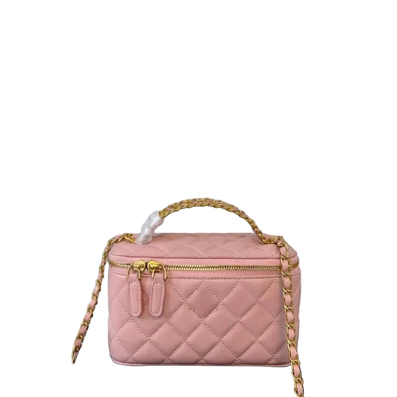 Chanel Vanity Case in Pink Quilted Lambskin with Gold Hardware 17 cm