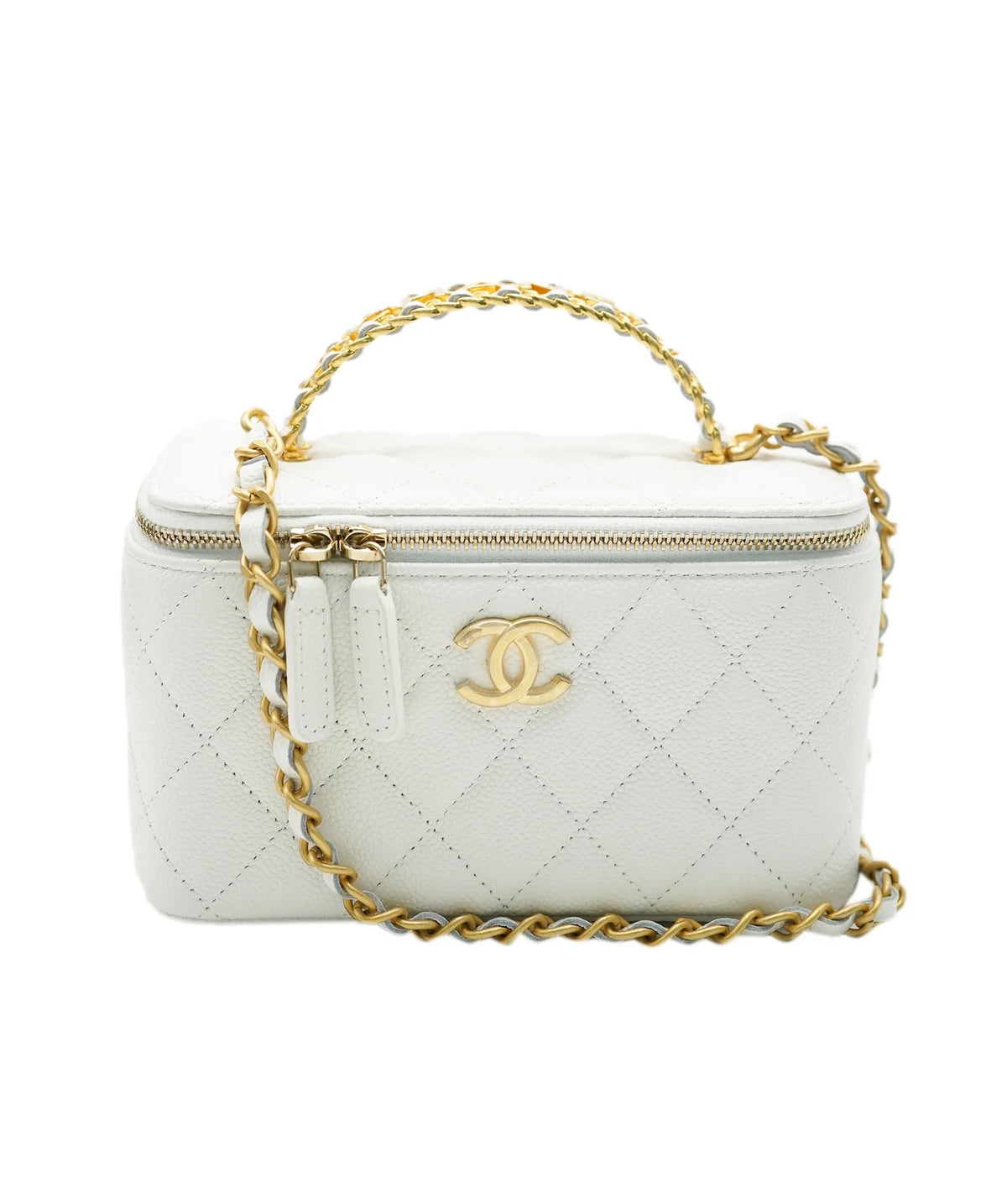 Chanel Vanity Case in White Quilted Lambskin with Gold Hardware 17 cm
