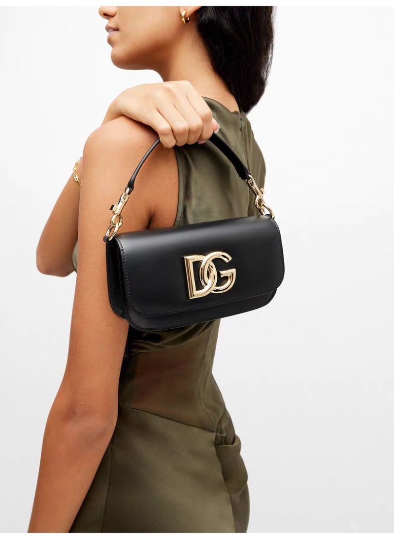 Dolce & Gabbana Shoulder bag in Black made of calfskin leather with a Gold Chain DG logo