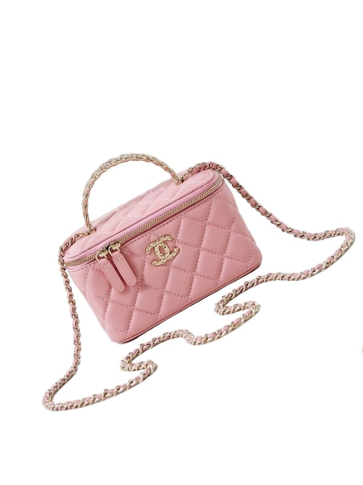 Chanel Vanity Case in Pink Quilted Lambskin with Gold Hardware 17 cm