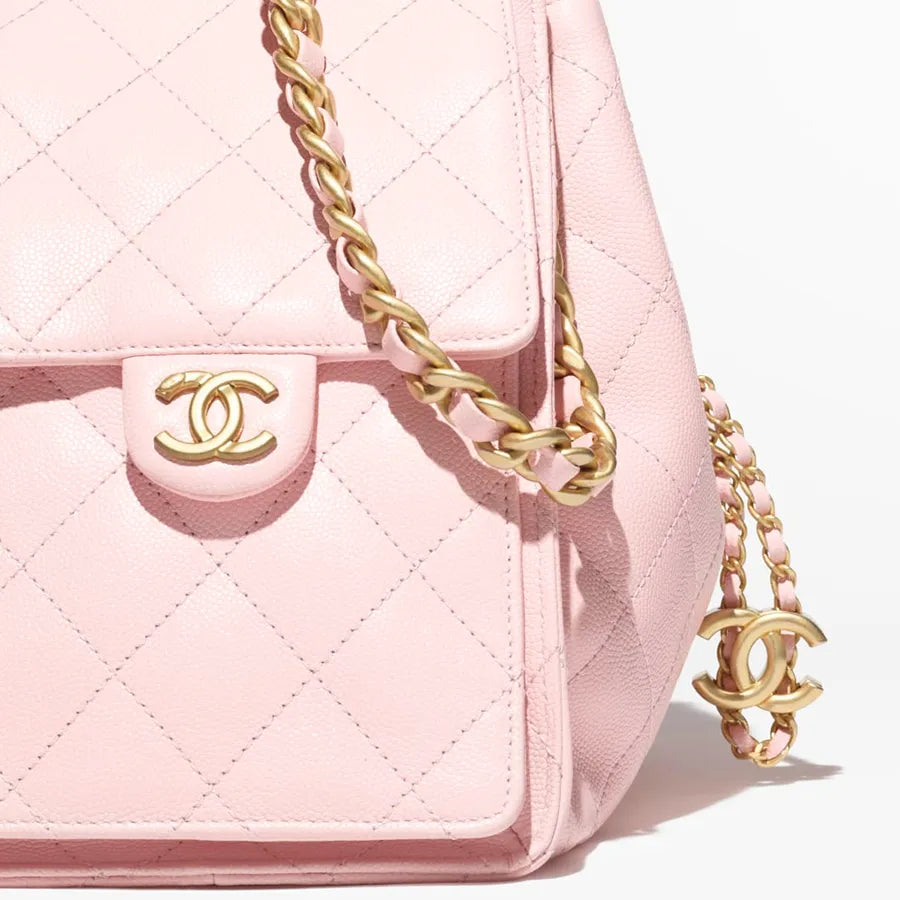 Chanel Gabrielle Drawstring Bucket Bag in Pink Quilted Metallic Calfskin with Gold Hardwa 26 cm